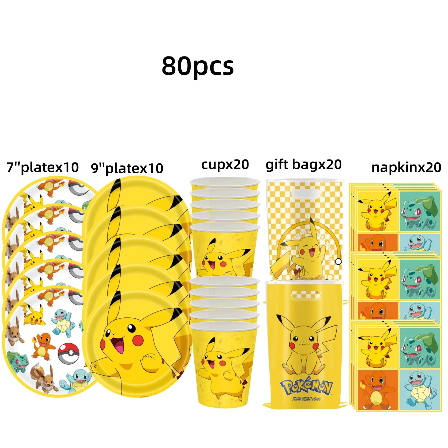 Pokémon Party Set – Pikachu Partygeschirr mit Tellern, Bechern, Servietten & Deko