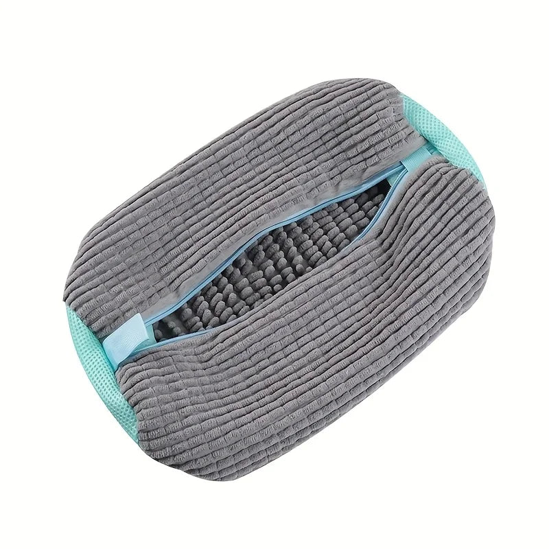 1 piece durable shoe washing machine bag for all shoe types - yellow with blue zipper, oval laundry bag with rich lint I