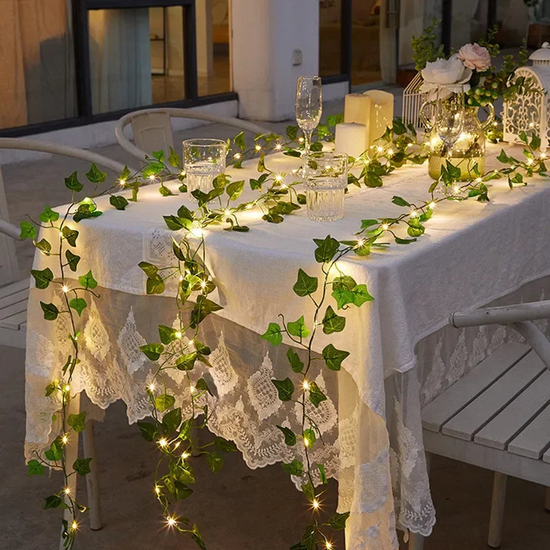 Flower Green Leaf String Lights Artificial Vine Fairy Lights Battery Operated Christmas Tree Garland Light for Wedding Home Decor