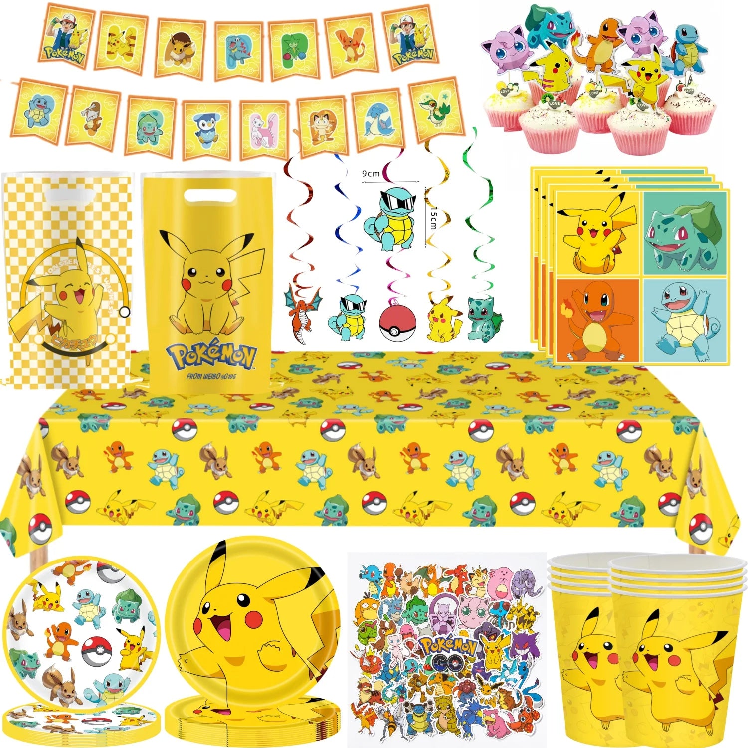 Pokémon Party Set – Pikachu Partygeschirr mit Tellern, Bechern, Servietten & Deko