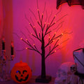 1 Piece 24 LED Orange and Purple Lighted Halloween Artificial Birch Tree Light DIY Black Twig Lights Tabletop Halloween Spooky