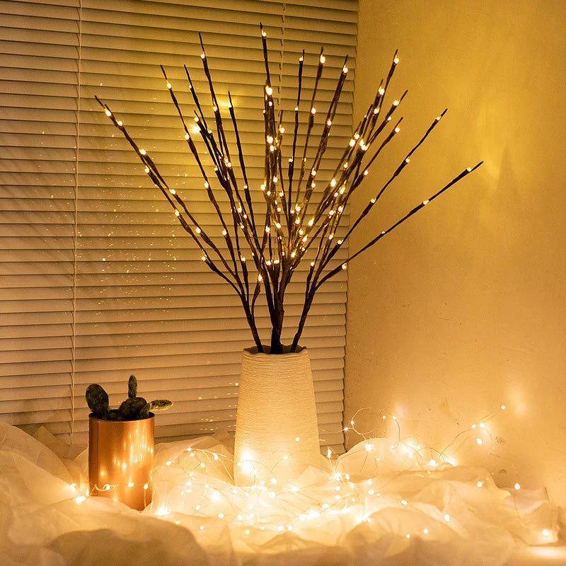 LED Lichterzweig 75cm – 20 LEDs, Batteriebetrieben, Biegbar, für Vase & Deko | 4 Farben