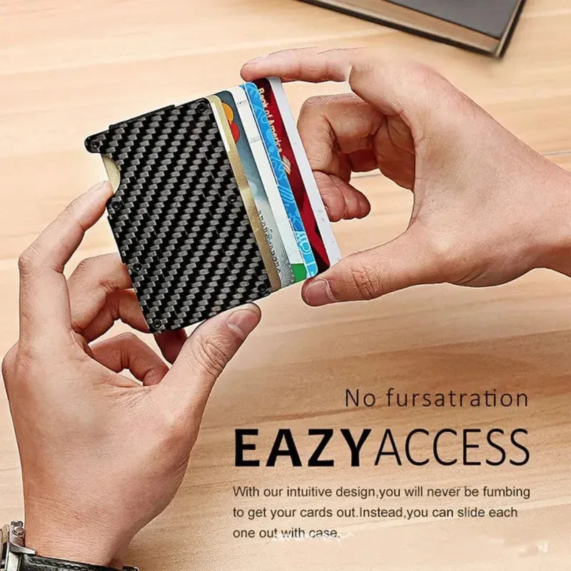 Men's Minimalist Ultra-Thin Carbon Fiber Metal Card Holder, Multi-Language Version RFID Anti-Theft Credit Card Holder