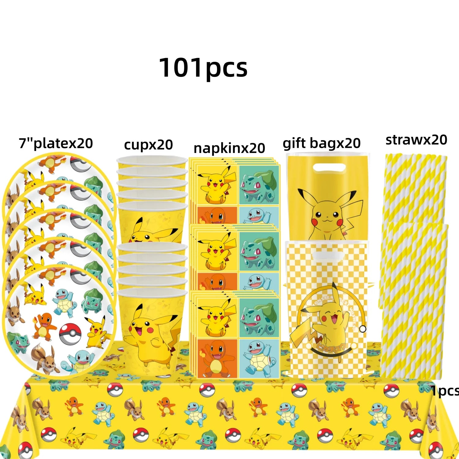 Pokémon Party Set – Pikachu Partygeschirr mit Tellern, Bechern, Servietten & Deko