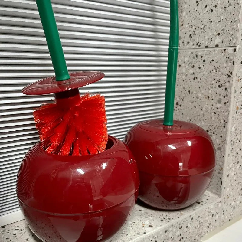 Red toilet brush with holder, bathroom accessory, creative, pretty cherry-shaped toilet brush set