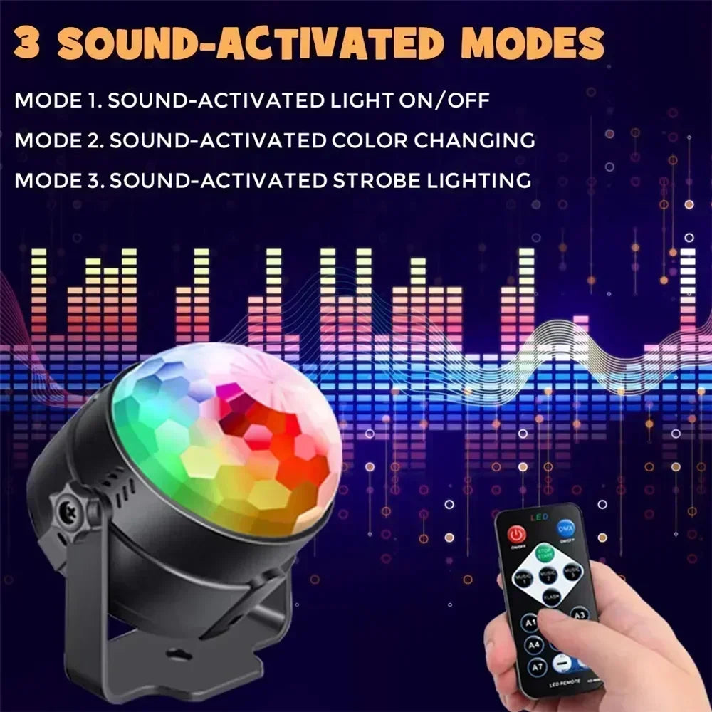 RGB Disco Licht mit Fernbedienung – Rotierender LED Stroboskop Ball für Party, Club & Weihnachten