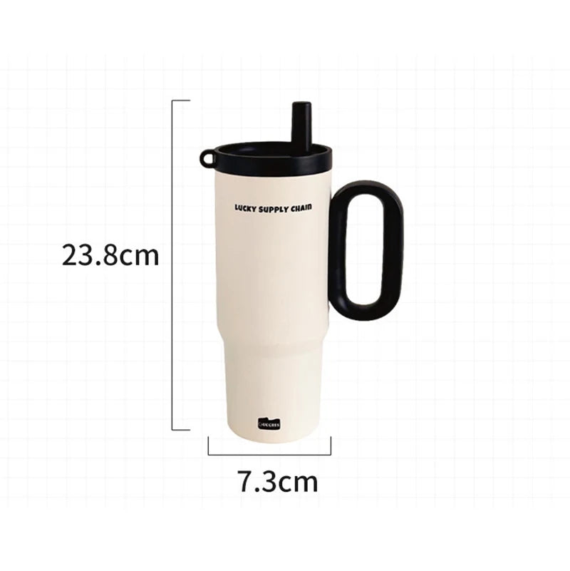 Edelstahl Thermosbecher 720ml – Mit Strohhalm & Griff, Vakuumisoliert für Kaffee & Reisen