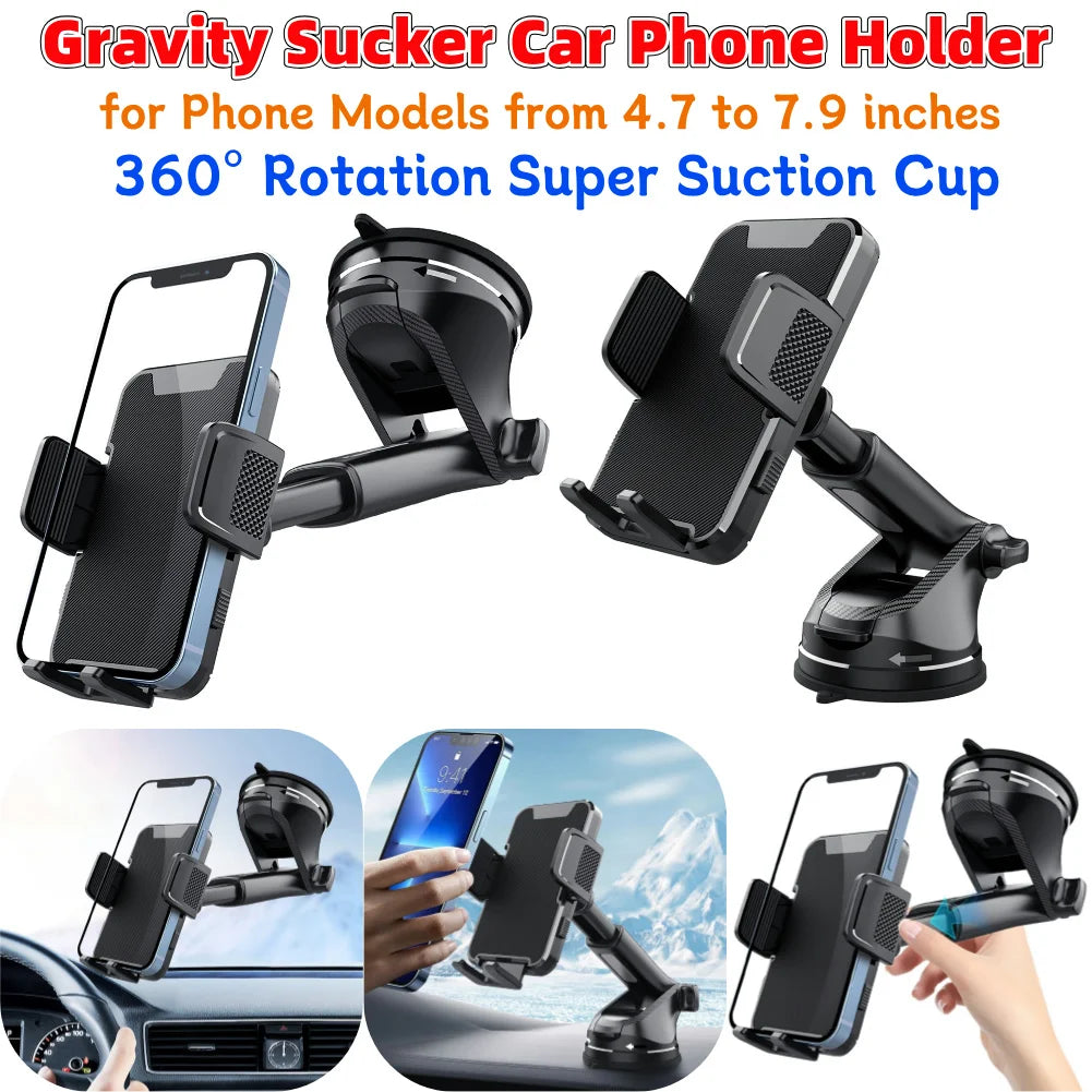 Gravity Sucker Autotelefonhalter 360° °   Rotations-Armaturenbrett, Handy-Ständer, Windschutzscheiben-Telefonhalterung für LKW, Wohnmobile, Fahrzeuge