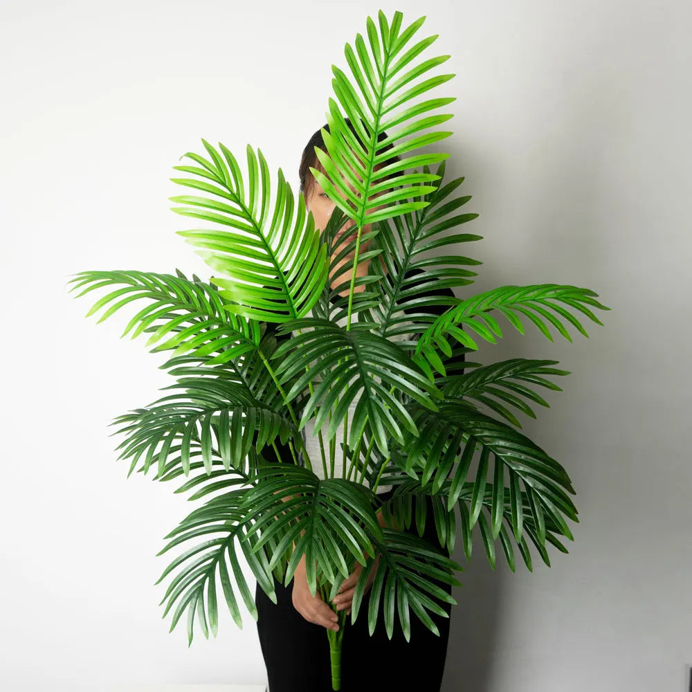 68-113cm Artificial Palm Tree, Tropical Fake Plants, Green Plastic Palm Leaves, Large Monstera Tree Branch for Home and Garden Decoration