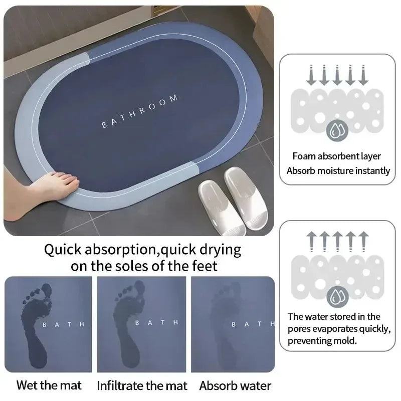 Absorbent Bathroom - Super Fast Water Absorption, Soft, Comfortable, Easier Drying Mat, Mud Doormat for Bathroom