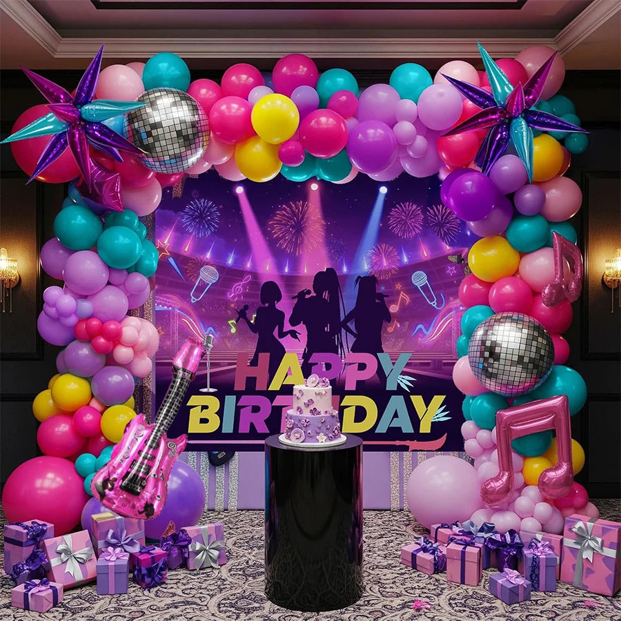 Kpop Geburtstagsdeko Set 139-teilig – Ballons, Sterne & Disco | Rosa, Lila & Türkis