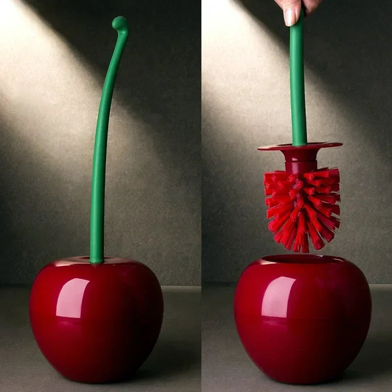 Red toilet brush with holder, bathroom accessory, creative, pretty cherry-shaped toilet brush set