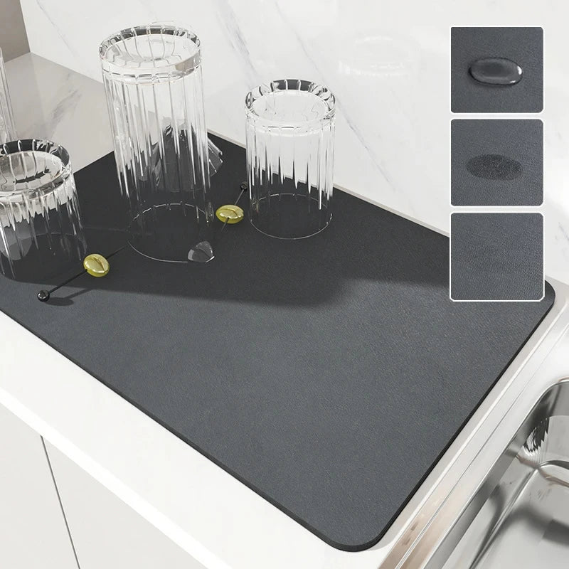 Super Absorbent, Large, Absorbent Kitchen Mat, Non-Slip, for Draining Coffee Dishes, Drying Mat, Quick Drying, Dish Mat