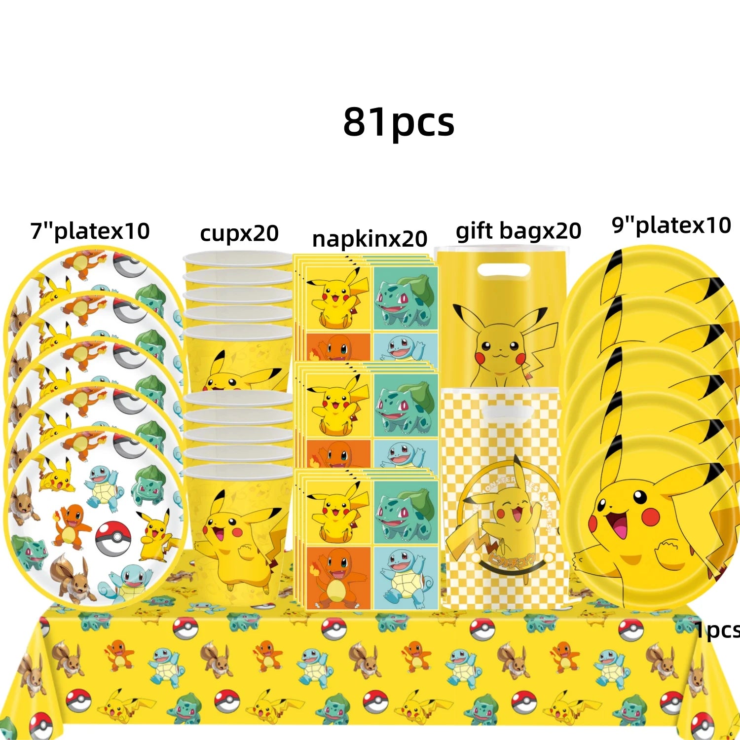 Pokémon Party Set – Pikachu Partygeschirr mit Tellern, Bechern, Servietten & Deko