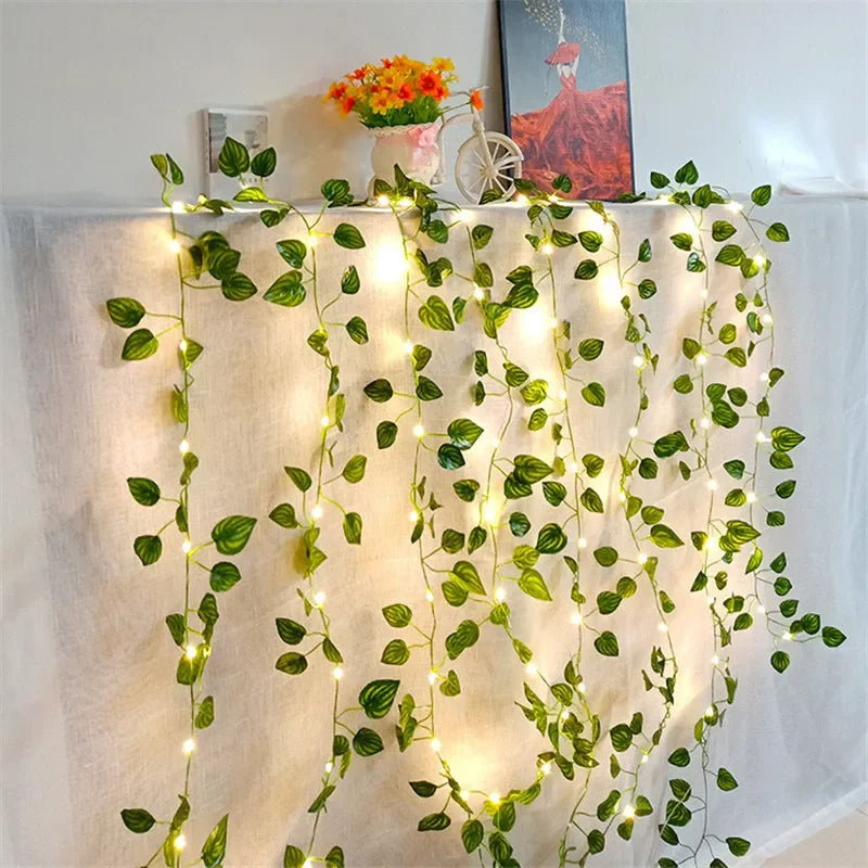 Flower Green Leaf String Lights Artificial Vine Fairy Lights Battery Operated Christmas Tree Garland Light for Wedding Home Decor