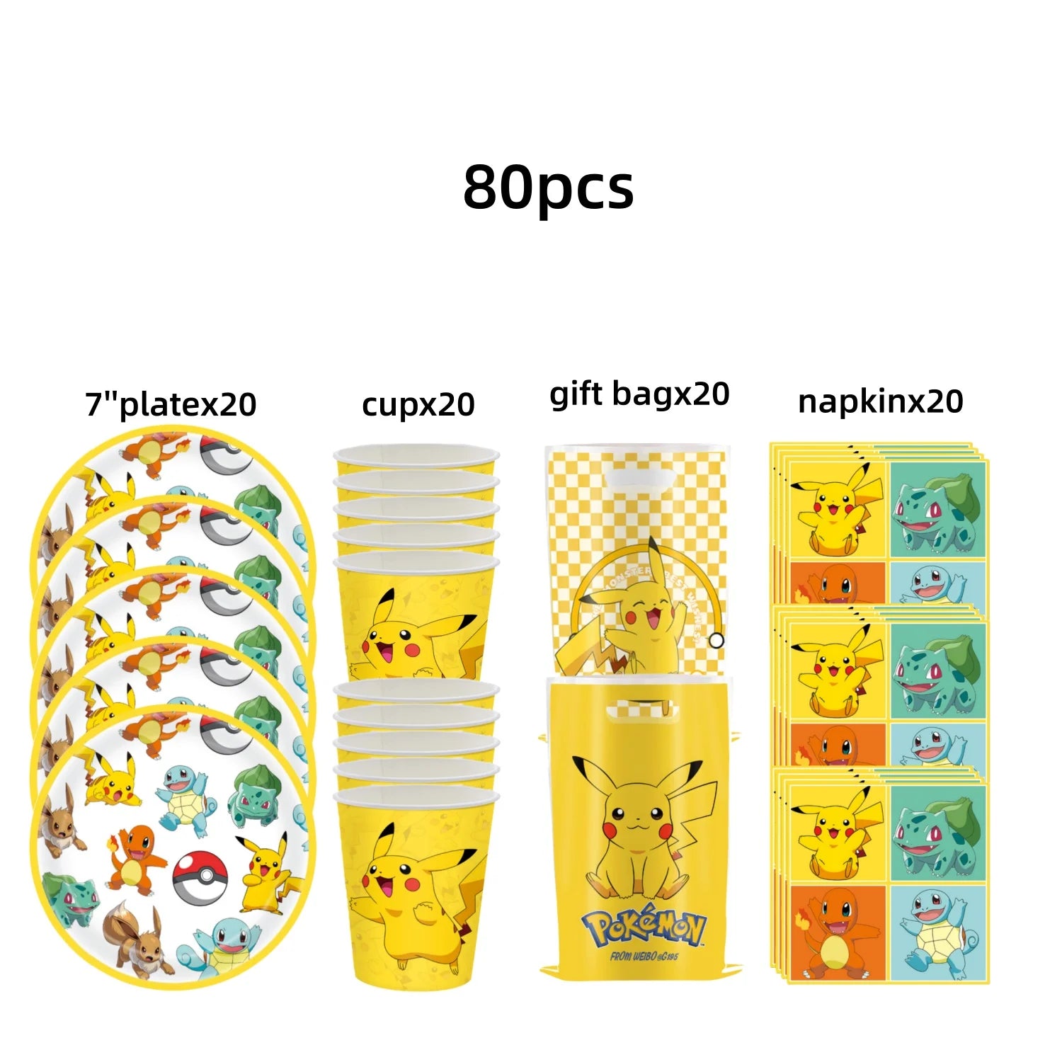 Pokémon Party Set – Pikachu Partygeschirr mit Tellern, Bechern, Servietten & Deko