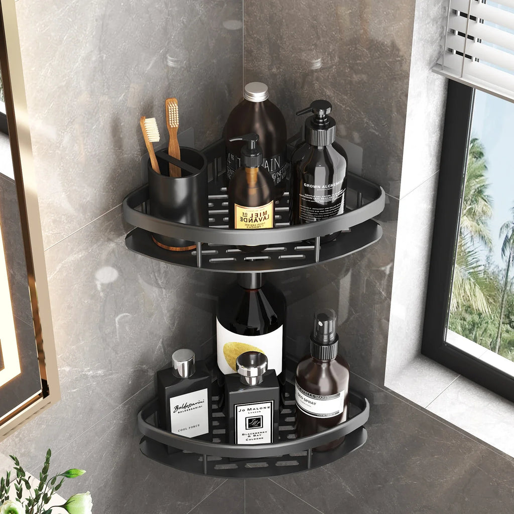 Duscheckregal ohne Bohren – Aluminium Wandregal für Bad, Shampoo & Zubehör | Schwarz & Silber