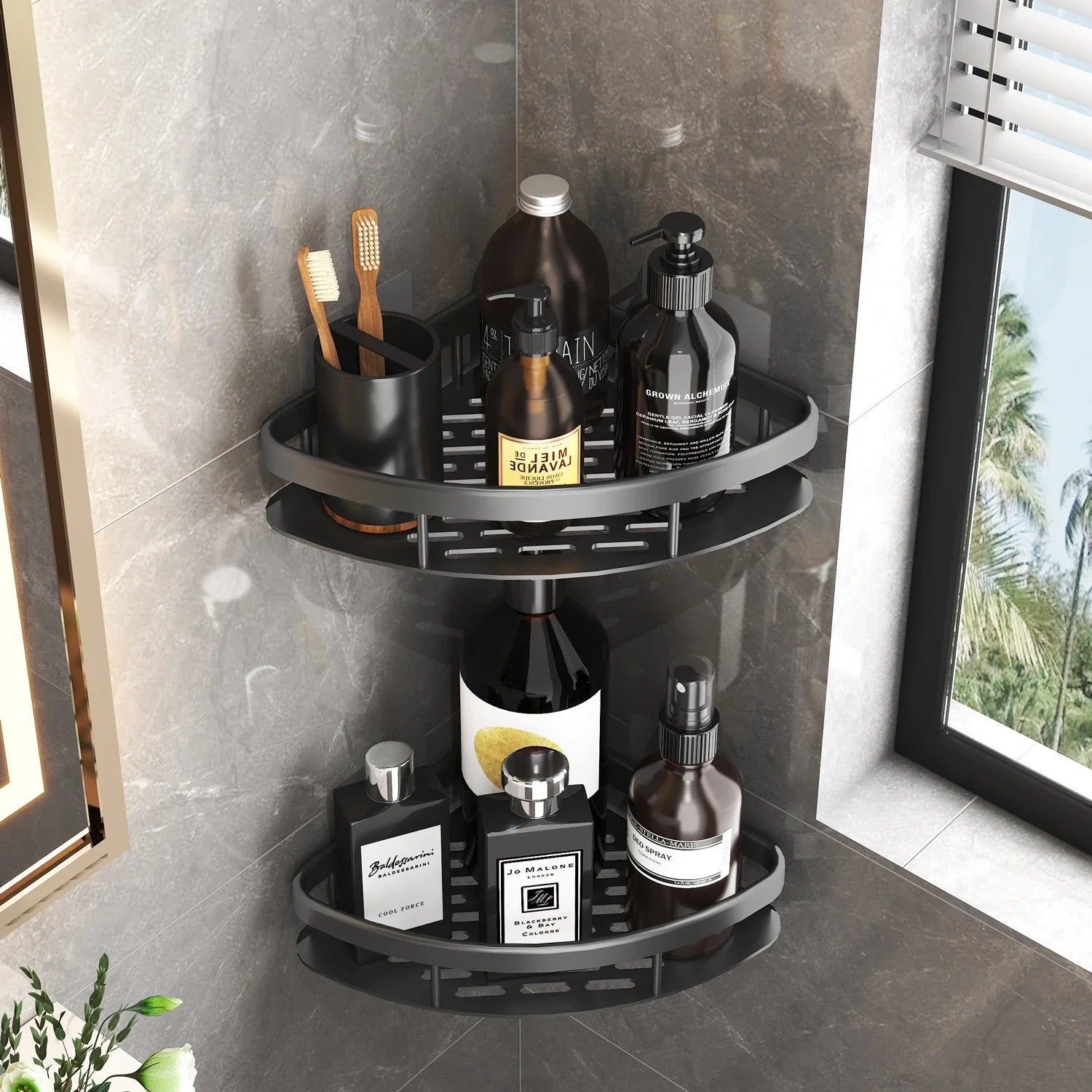 Duscheckregal ohne Bohren – Aluminium Wandregal für Bad, Shampoo & Zubehör | Schwarz & Silber