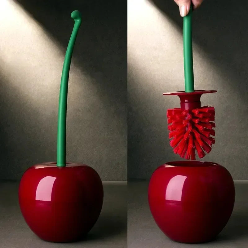 Red toilet brush with holder, bathroom accessory, creative, pretty cherry-shaped toilet brush set