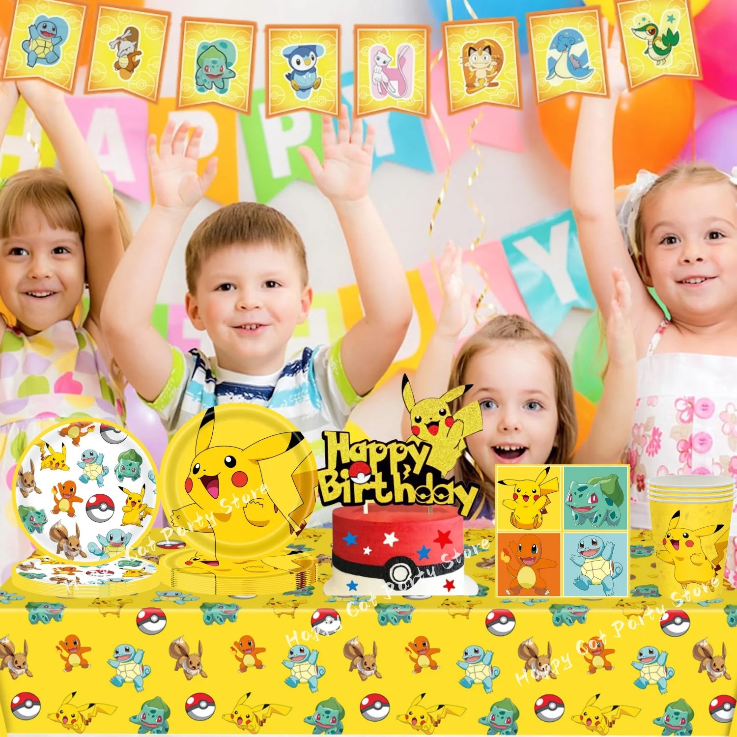 Pokémon Party Set – Pikachu Partygeschirr mit Tellern, Bechern, Servietten & Deko