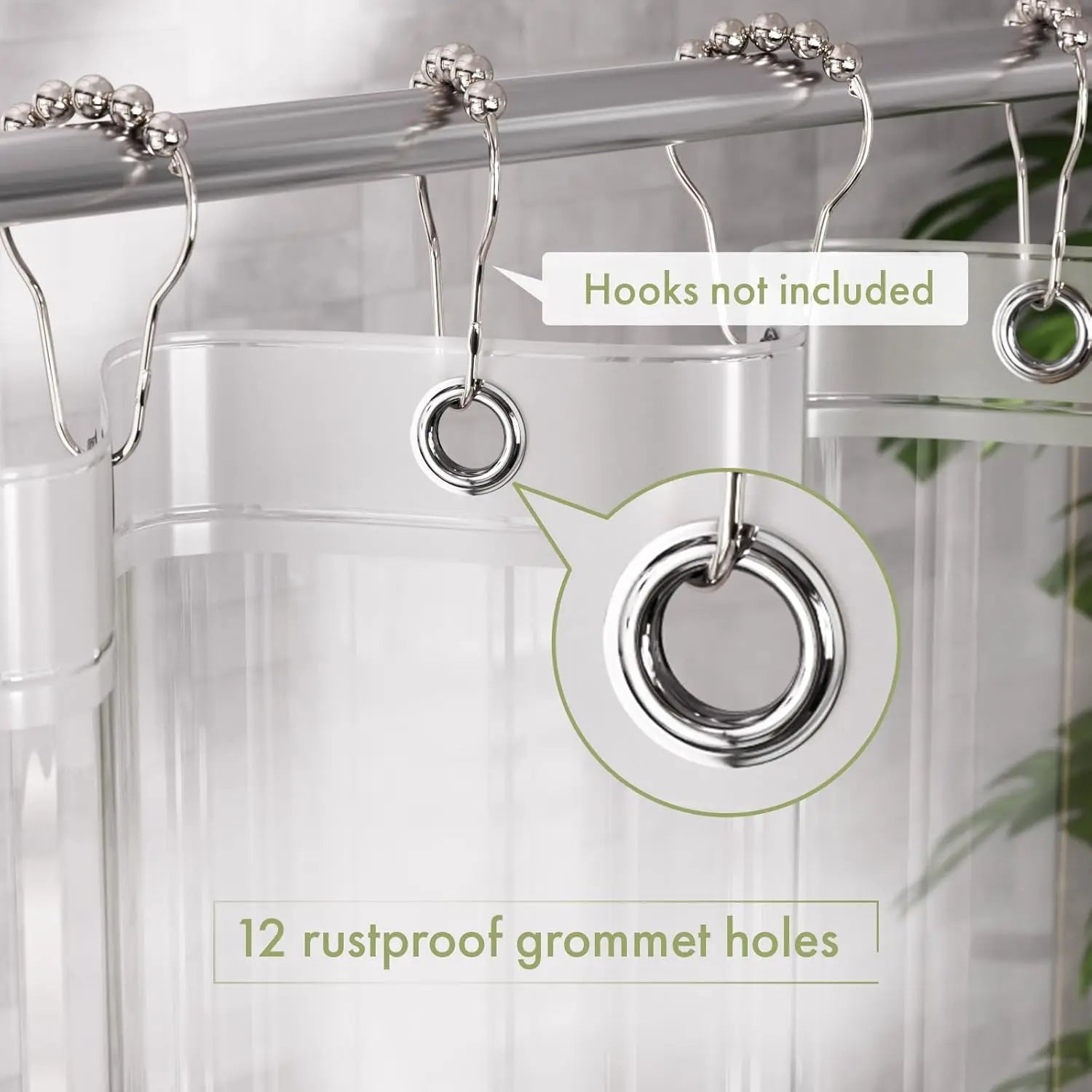 Transparent PEVA Shower Curtain – Waterproof with Magnetic Weights, Stain-Resistant and 12 Rustproof Eyelets