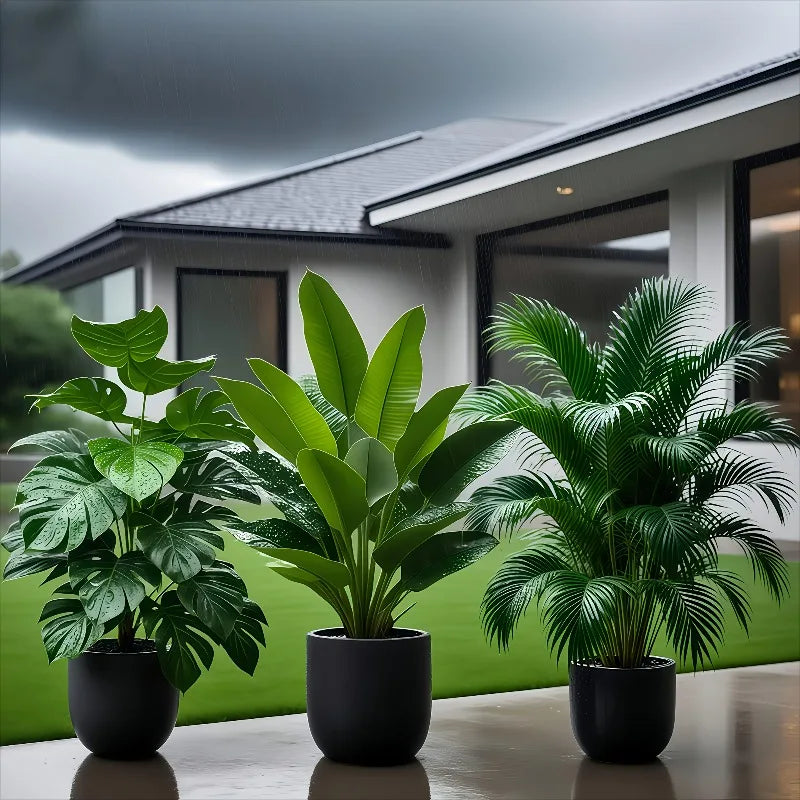 3-piece Artificial Plant Set, Lush Banana Tree, Monstera Palm for Home, Wedding, Garden, Balcony, Office, Decoration