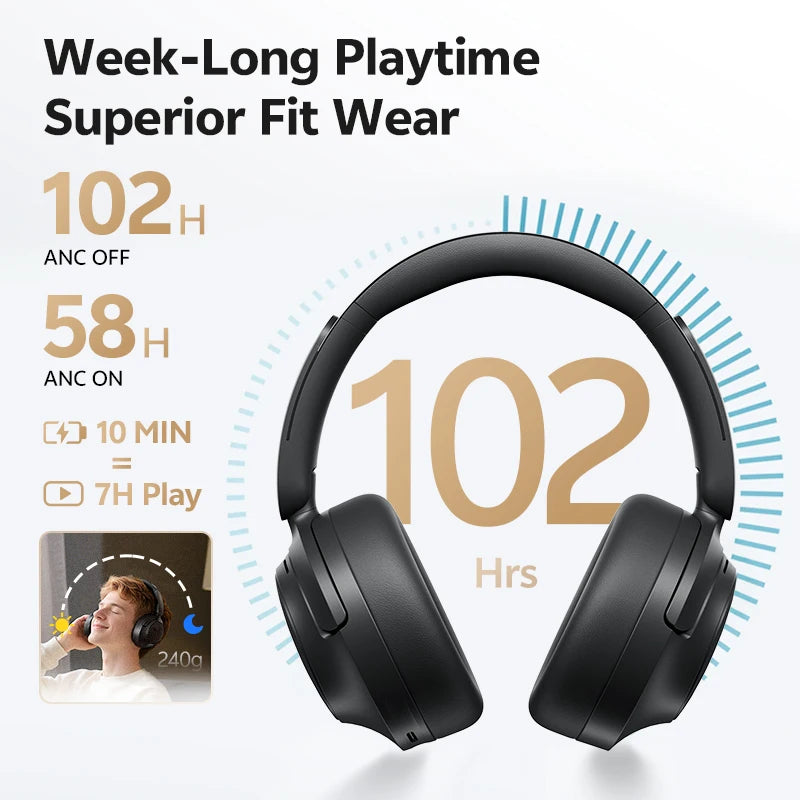 QCY H3S -56dB Adaptive ANC Over-Ear Headphones Hi-Res LDAC Spatial Sound Wireless Headphones Bluetooth 6.0 Dual Driver 102H Headset