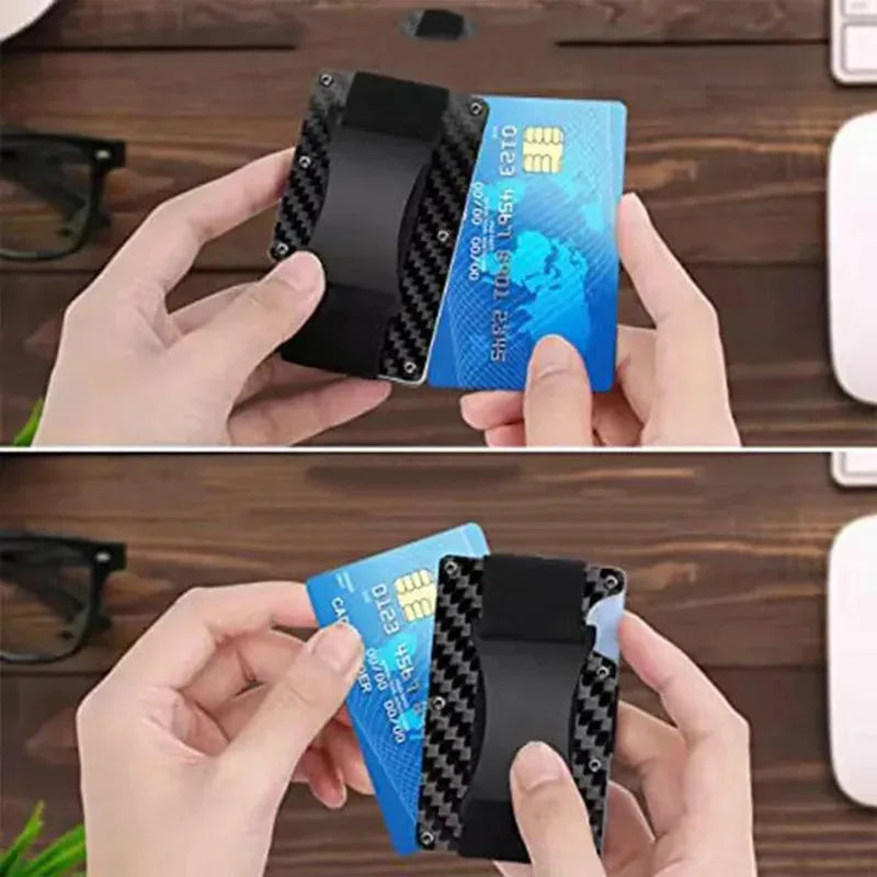 Men's Minimalist Ultra-Thin Carbon Fiber Metal Card Holder, Multi-Language Version RFID Anti-Theft Credit Card Holder