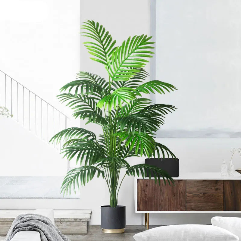 68-113cm Artificial Palm Tree, Tropical Fake Plants, Green Plastic Palm Leaves, Large Monstera Tree Branch for Home and Garden Decoration