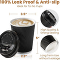 12OZ Black Disposable Coffee Cups with Lids, Ripple, Triple Wall To Go, Hot Cups, Insulated Paper Cups for Hot Drinks, Home Office
